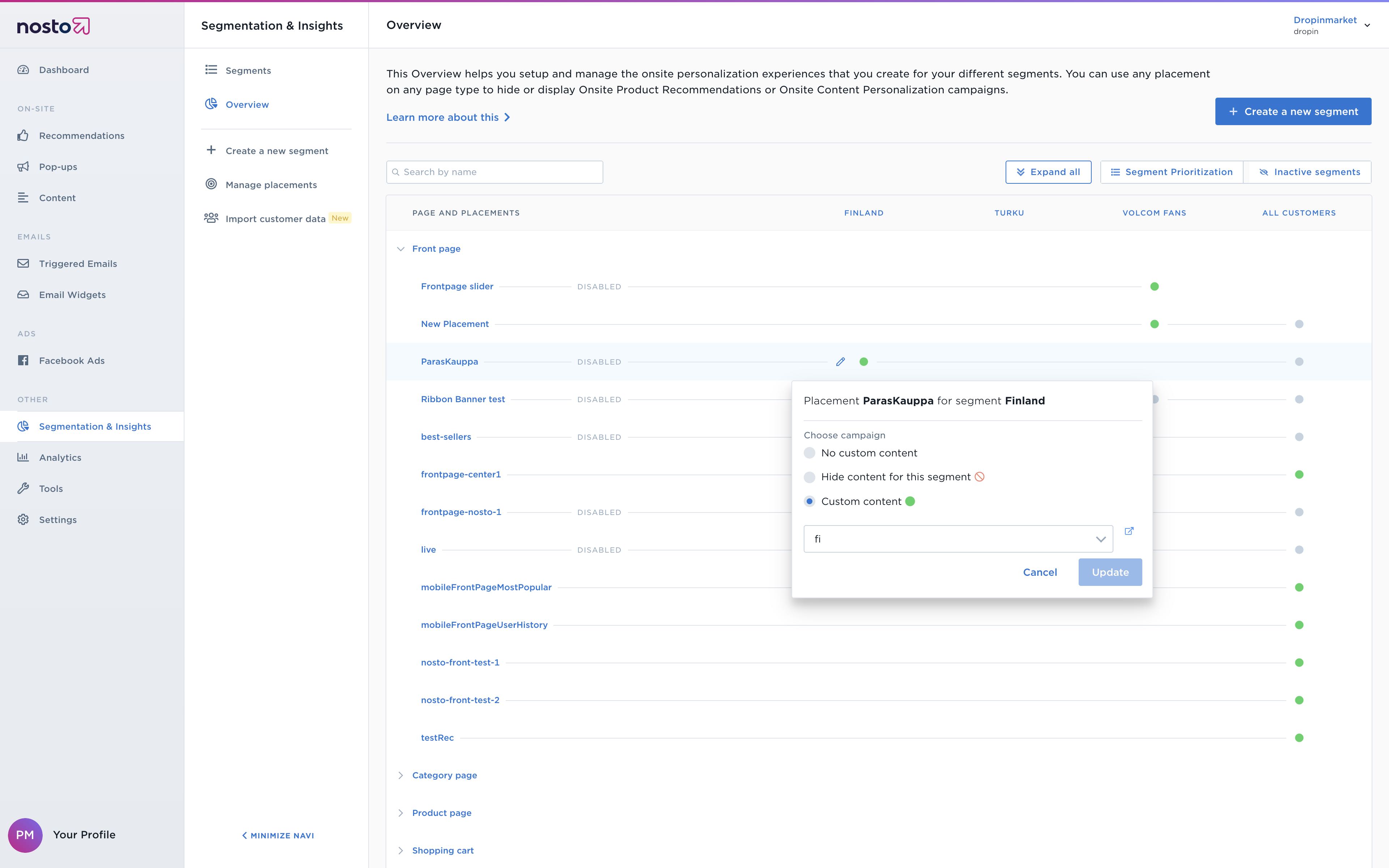 Content segment configuration