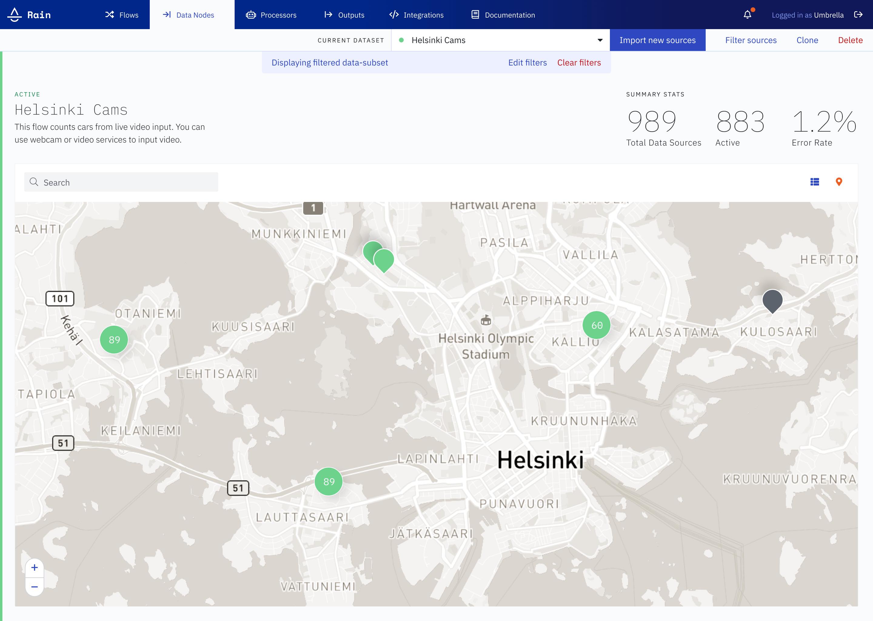 Visualising data sources on a map