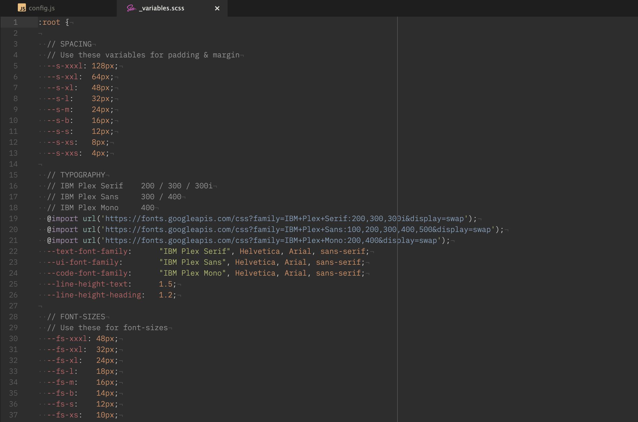 CSS variables based design system